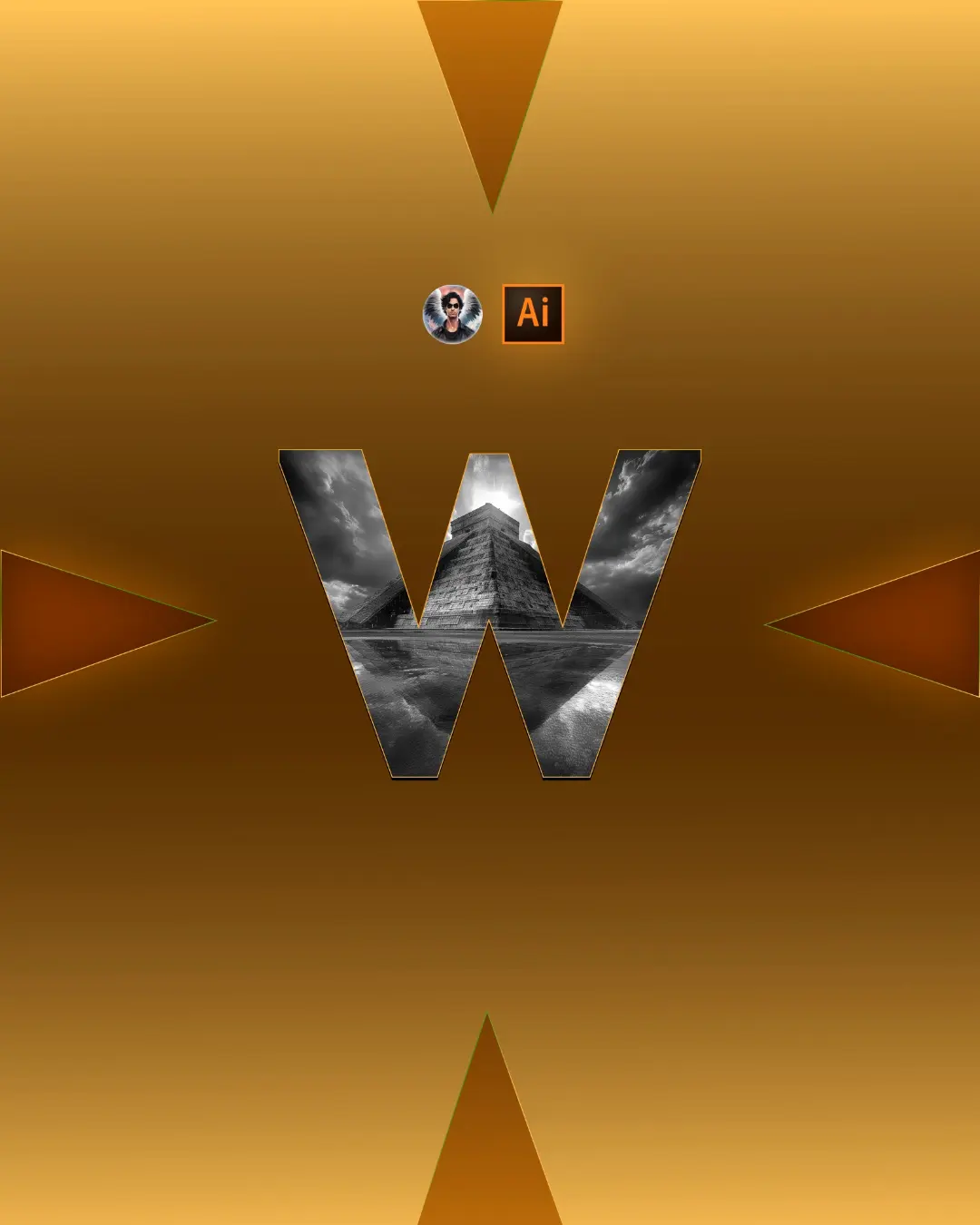 Letter 'W' Engraved Ancient Pyramid